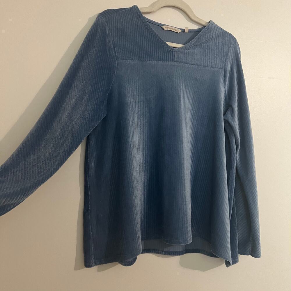Soft Surroundings Velvet Velour V Neck Button Sleeve Detail Long Sleeve Top - Picture 8 of 10